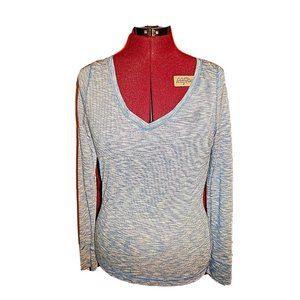 SO Womens Top Size Medium Blue White Knit Space Dye V Neck Long Sleeve